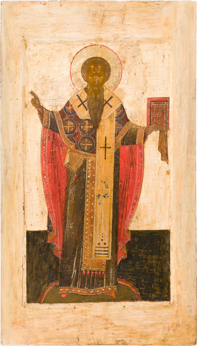 | GROSSFORMATIGE IKONE MIT DEM HEILIGEN ANTIPAS VON PERGAMON AUS EINER KIRCHEN-IKONOSTASE