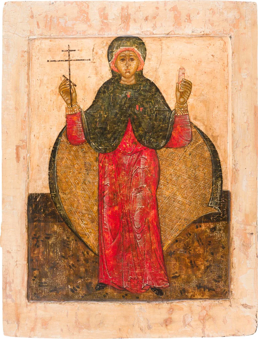 | GROSSFORMATIGE IKONE MIT DER HEILIGEN PARASKEWA AUS EINER KIRCHEN-IKONOSTASE