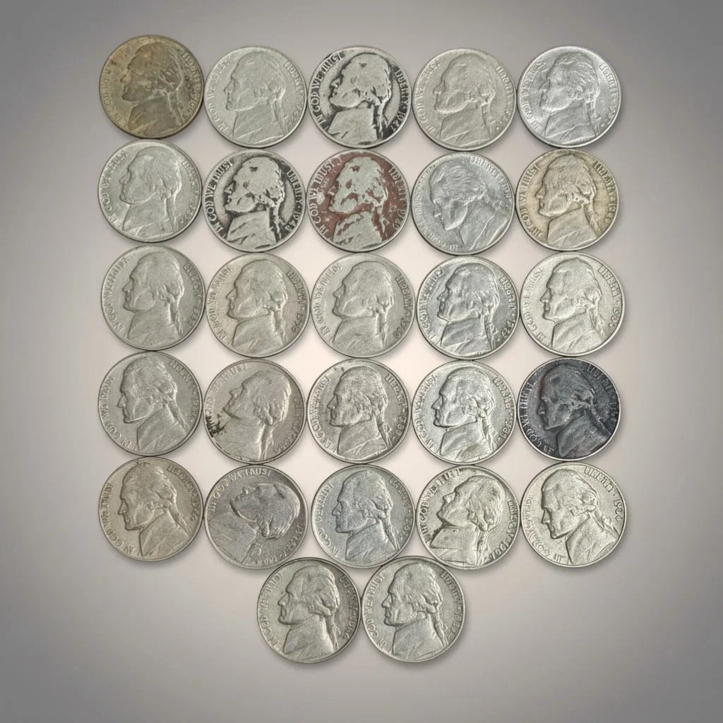 Group Lot of Jefferson "War" Silver Nickels, 1942-1945 (67 Coins)