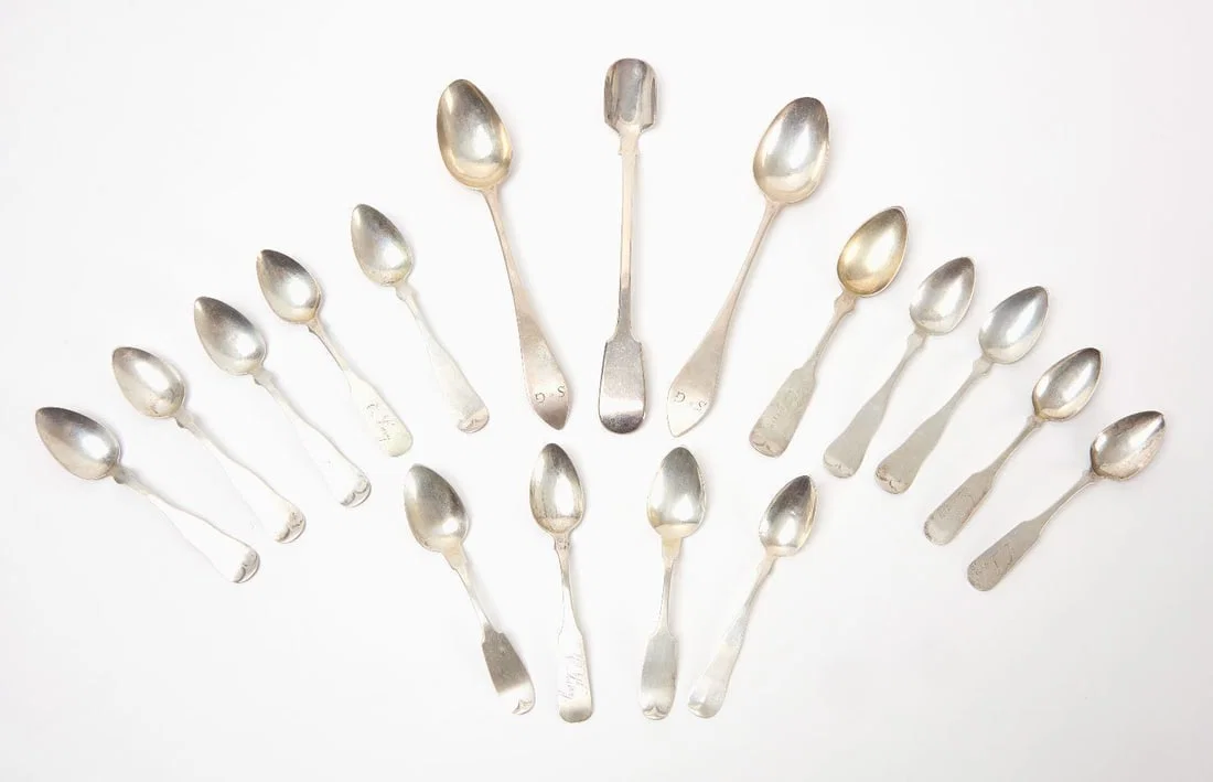 Group of Coin Silver Spoons and Sterling Marrow Scoop
