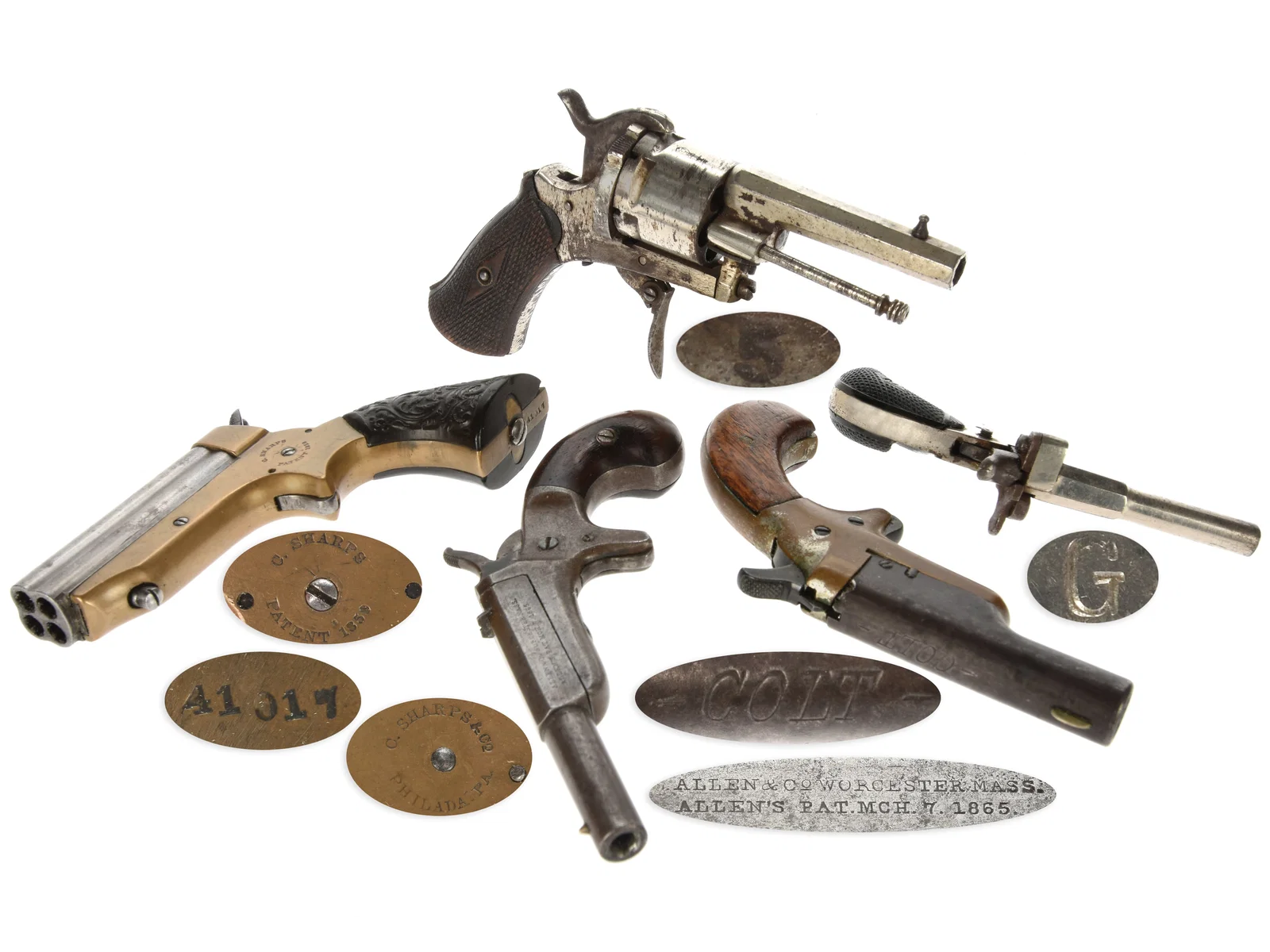 Group of Five Antique Pocket Pistols