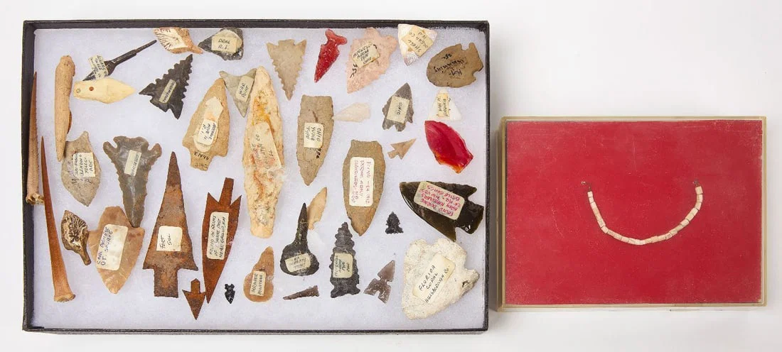 Group of Native American Arrowheads, Projectile Points and Wampum Shells