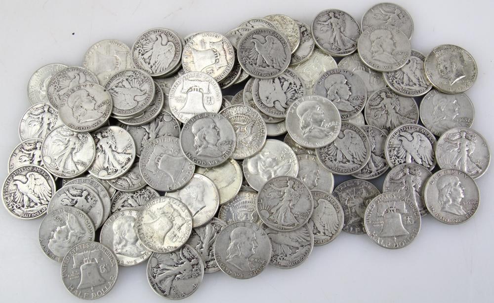 Group of Silver Half Dollars, Kennedy, Liberty, Franklin