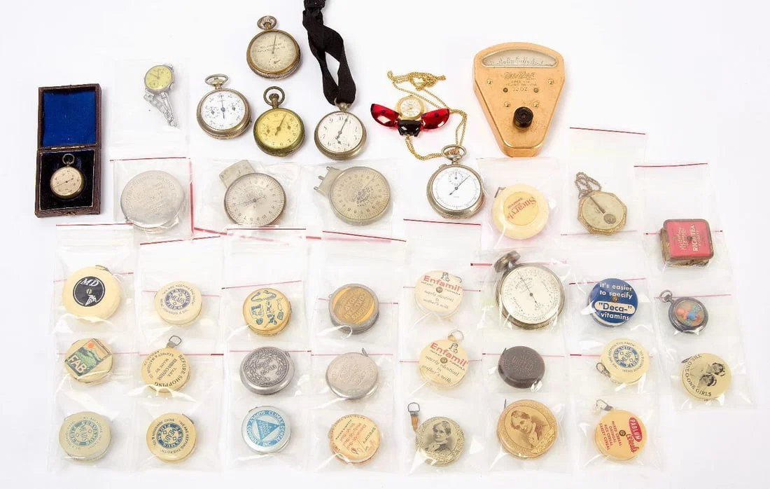 Group of Vintage Tape Measures, Watches, and Meters