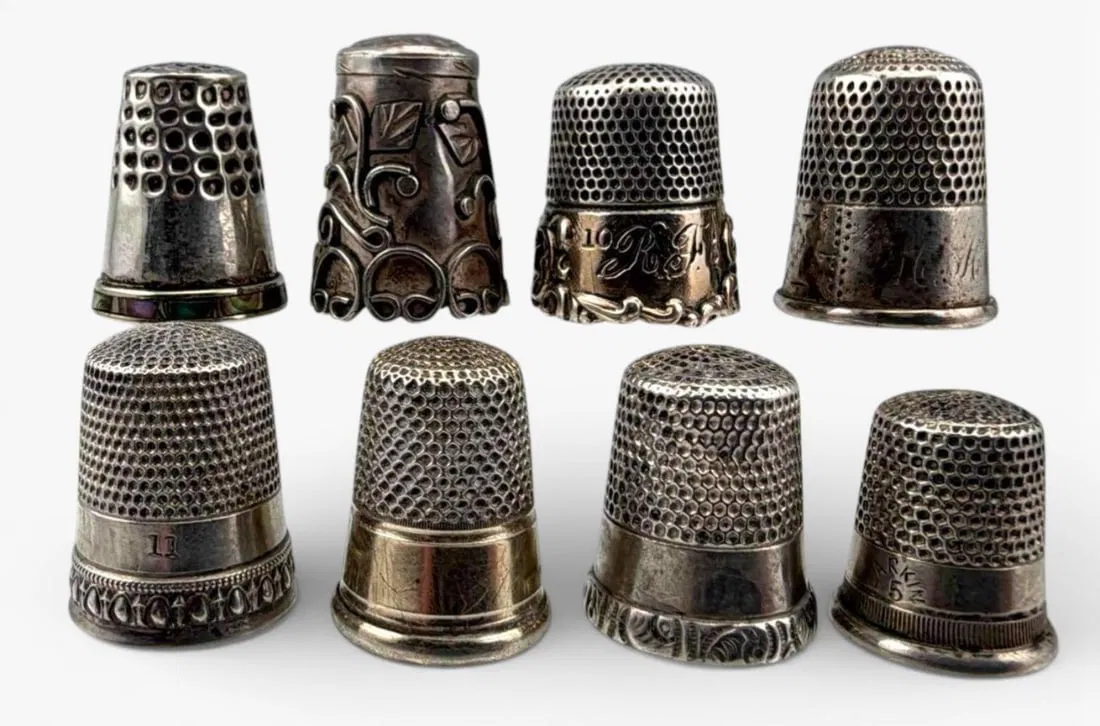 Grouping Of Eight Sterling Silver Thimbles