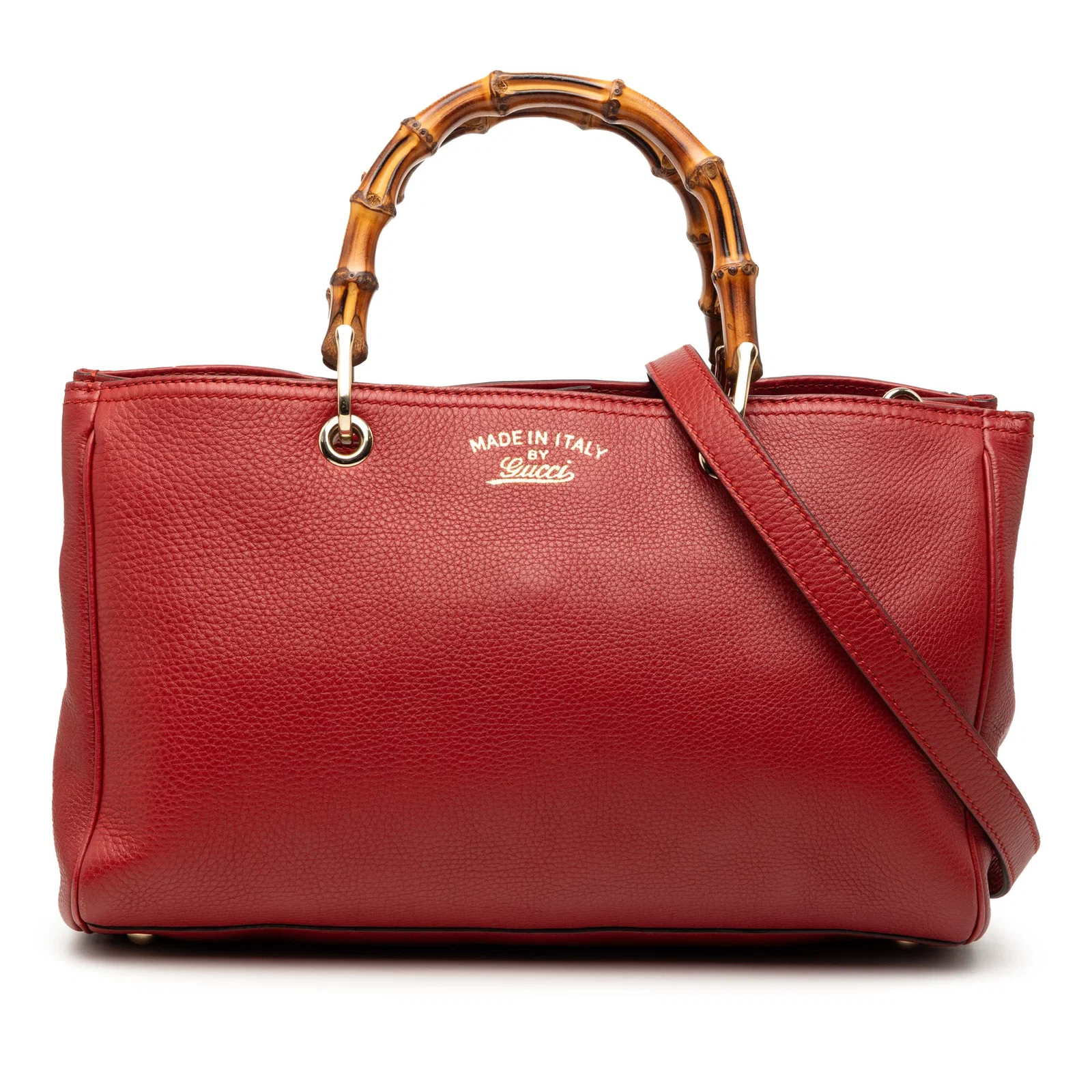 Gucci Bamboo Handle Leather Satchel with Detachable Strap Red