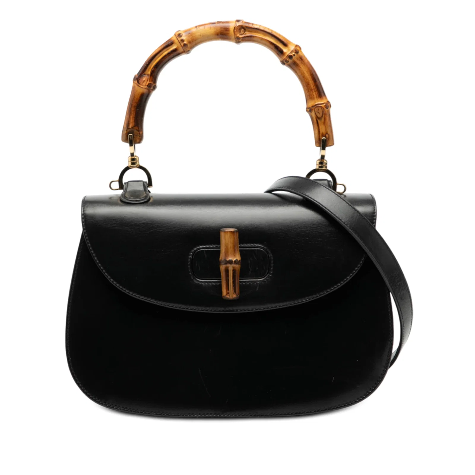 Gucci Bamboo Night Black Leather Satchel with Bamboo Handle and Strap