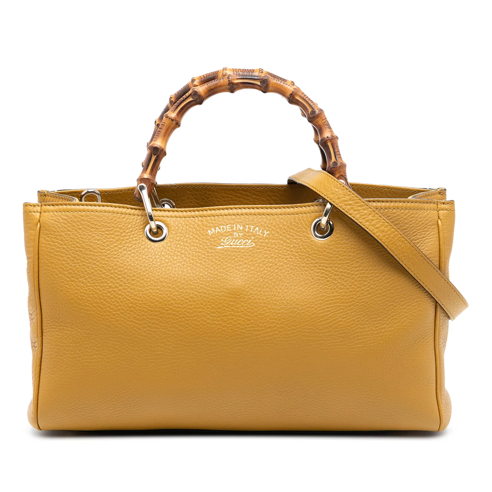 Gucci Bamboo Shopper Medium Yellow Leather Satchel with Detachable Strap