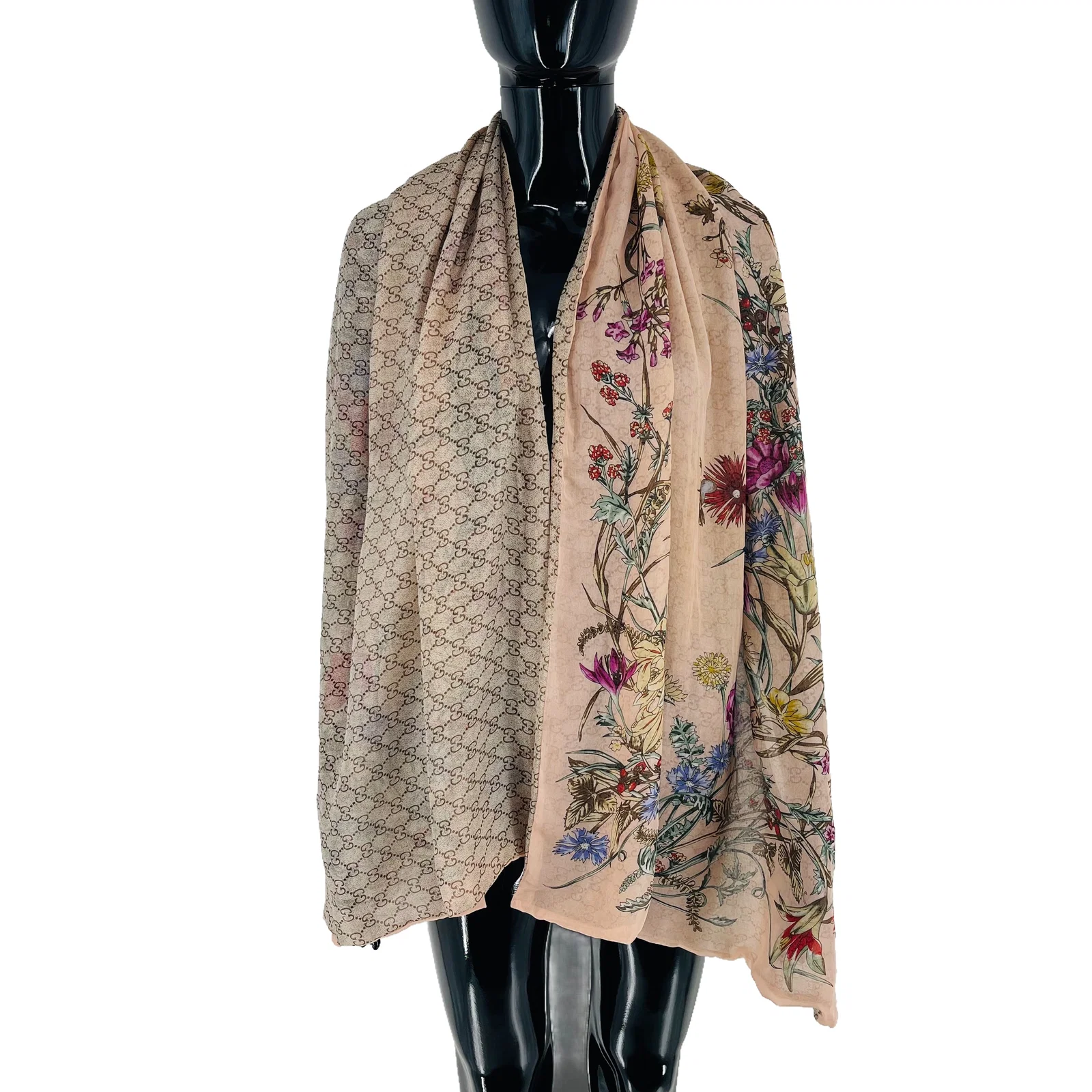 Gucci Beige Floral 100% Silk Scarf