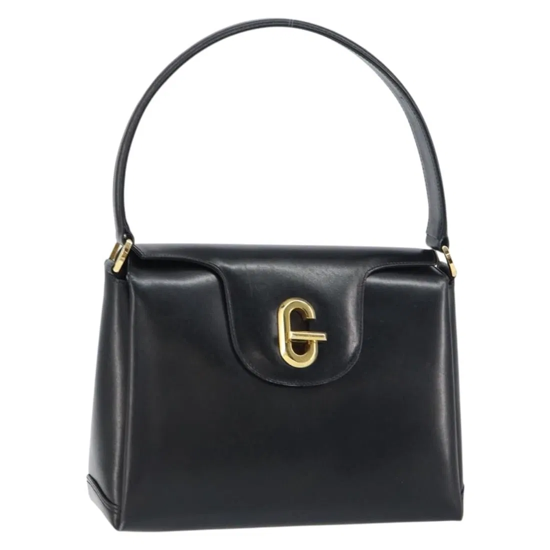 GUCCI Black Gold Leather Hand Bag 406 000 1080 Auth Italy
