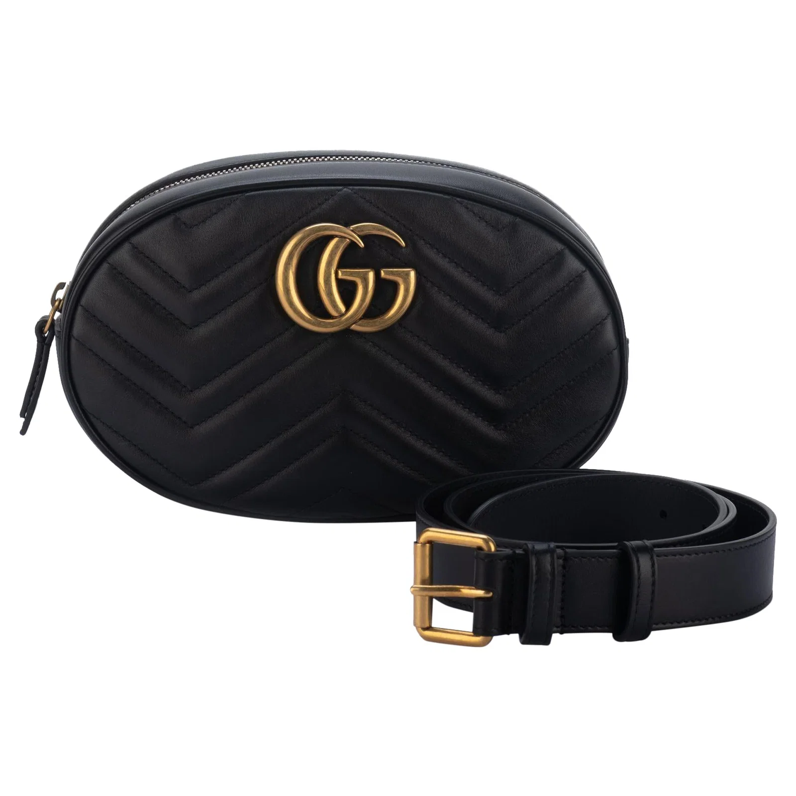 Gucci Black Gold Marmont Fanny Pack with Dust Cover