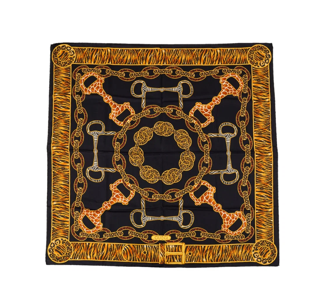 GUCCI F/W 1993 ANIMAL HORSEBIT PRINT SILK SCARF