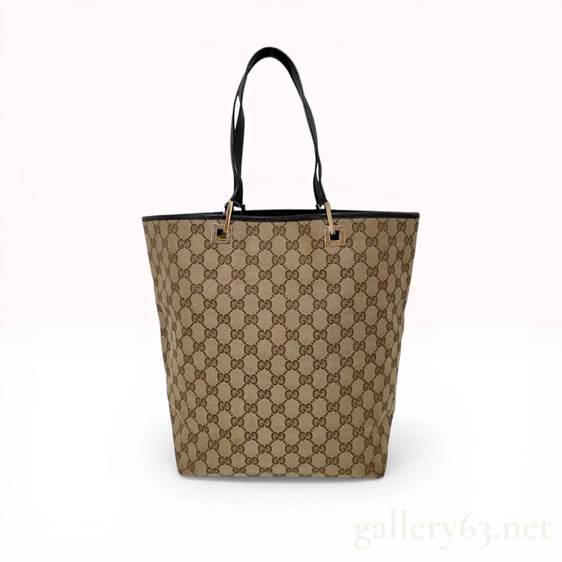 Gucci GG Canvas Tote Bag with Brown Leather Trim