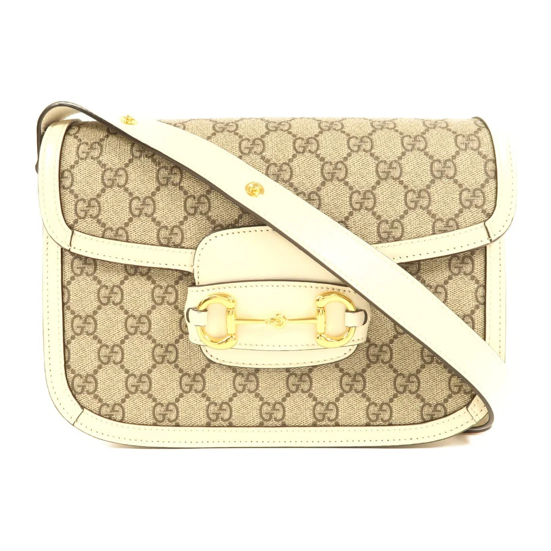 GUCCI Horsebit 1955 Shoulder Bag Coated Canvas White Brown