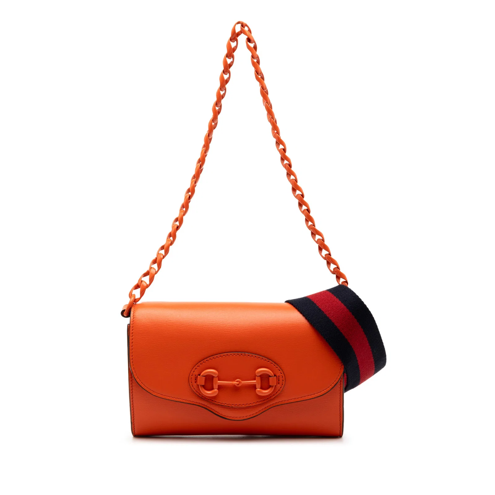 Gucci Horsebit 1955 Web Mini Orange Leather Crossbody Bag