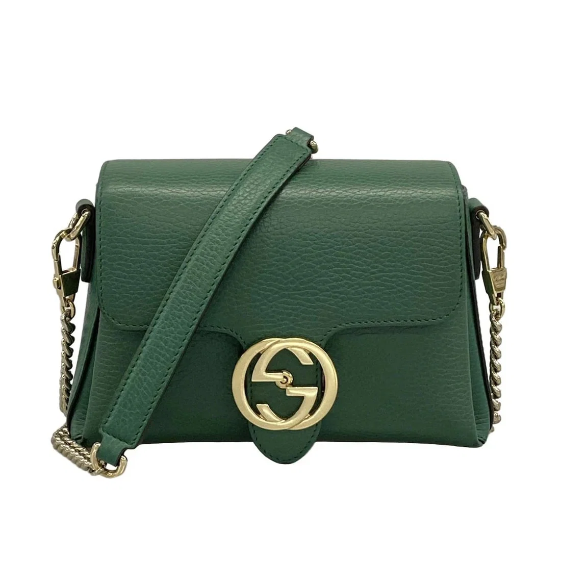 GUCCI INTERLOCKING GREEN LEATHER SHOULDER BAG