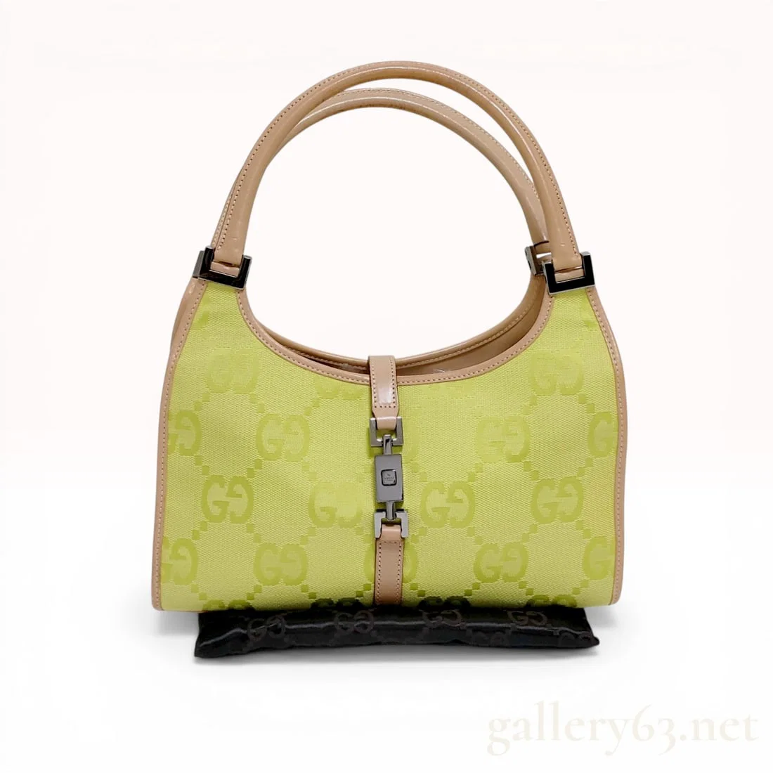 Gucci Jackie Piston Hobo Bag in Lime Green GG Monogram Canvas