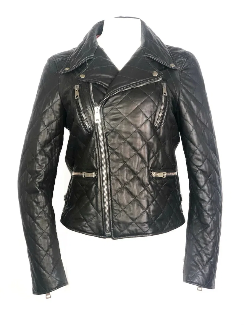 GUCCI Leather Moto Jacket w/ Pearls Size 44