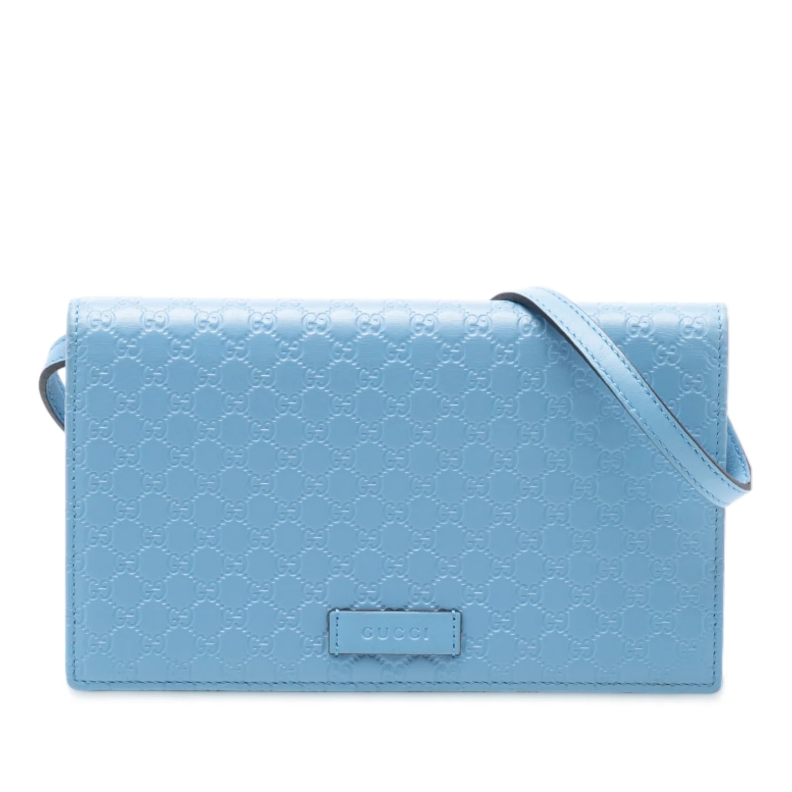 Gucci Microguccissima Blue Leather Crossbody Wallet with Strap