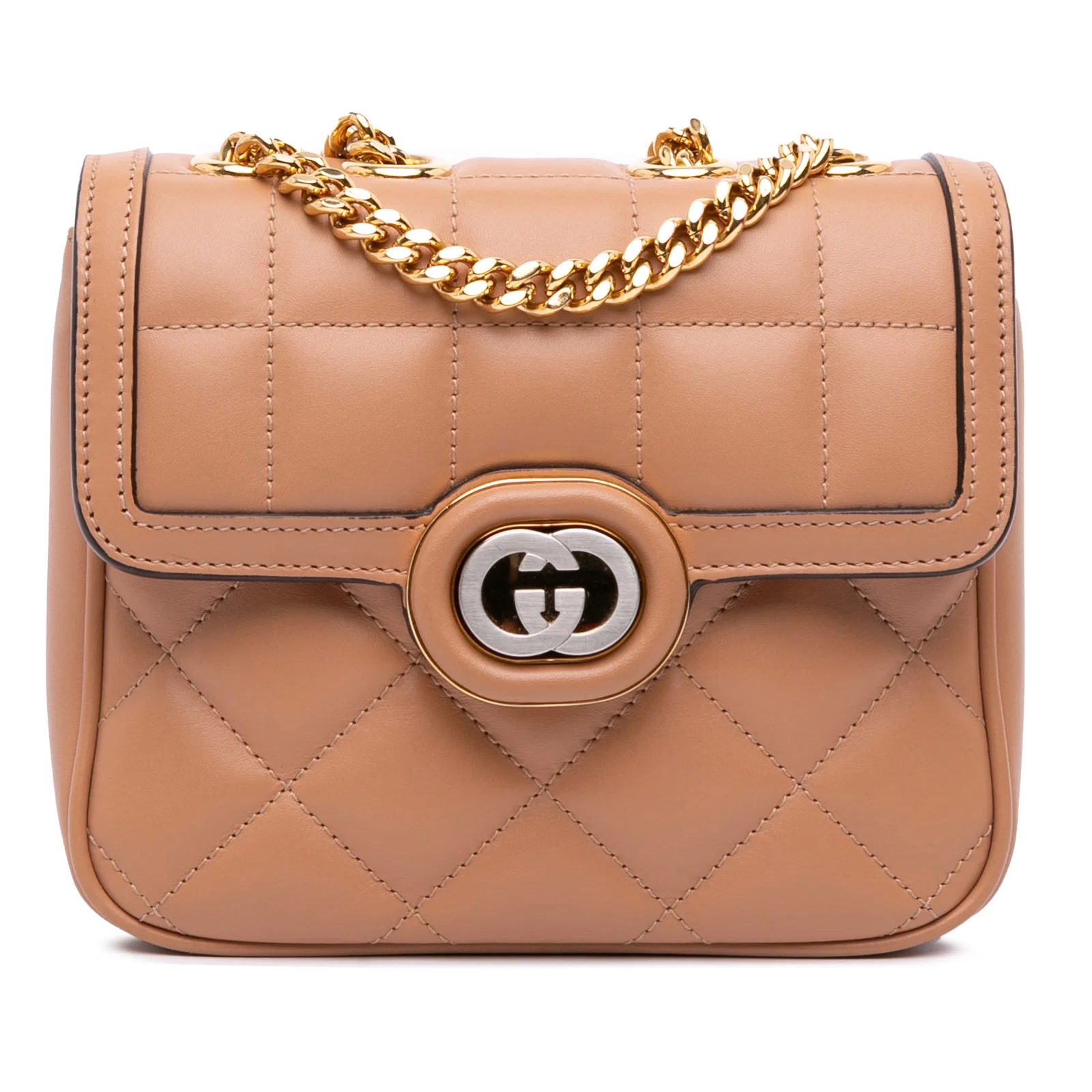 Gucci Mini Leather Deco Chain Shoulder Bag Brown Italy