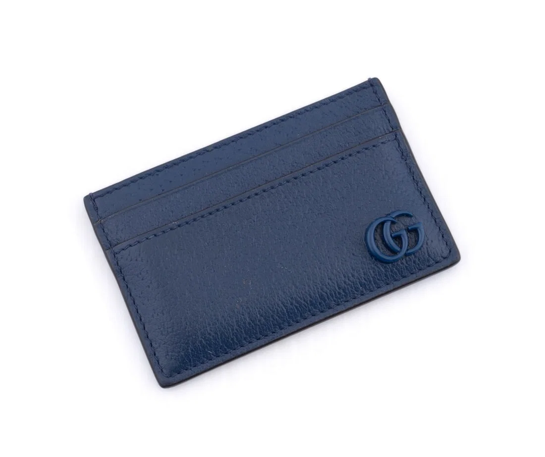 GUCCI NAVY BLUE LEATHER GG CARD CASE WALLET