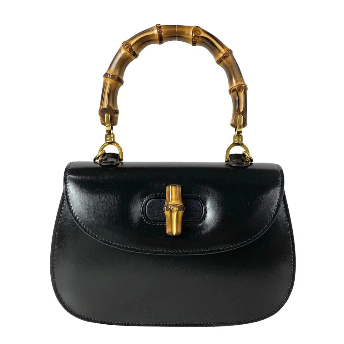 GUCCI NEW BAMBOO/GUCCI BAMBOO SMALL TOP HANDLE BAG BLACK LEATHER