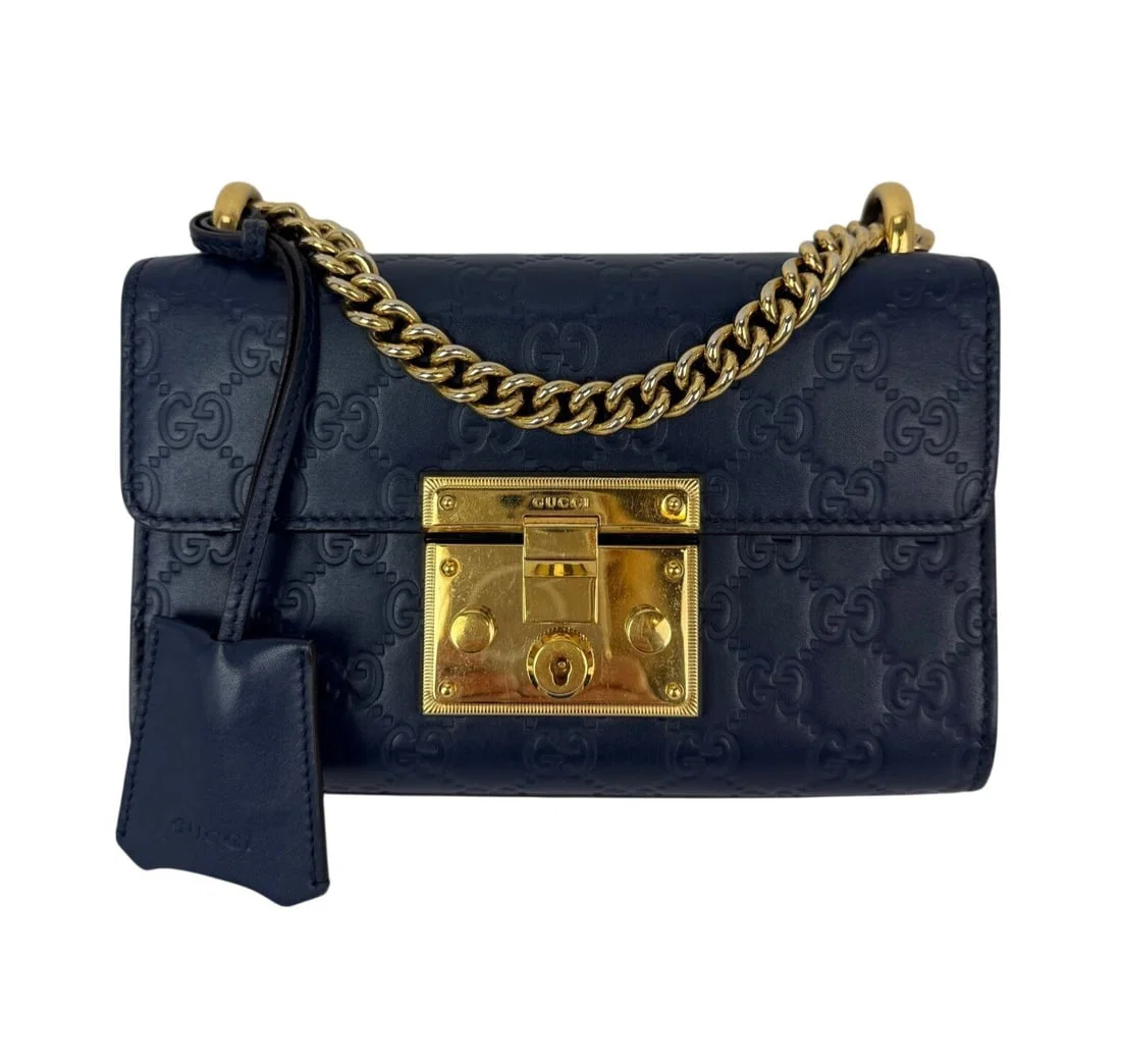 Gucci Padlock GG Supreme Blue Monogram Small Leather Chain Shoulder Bag