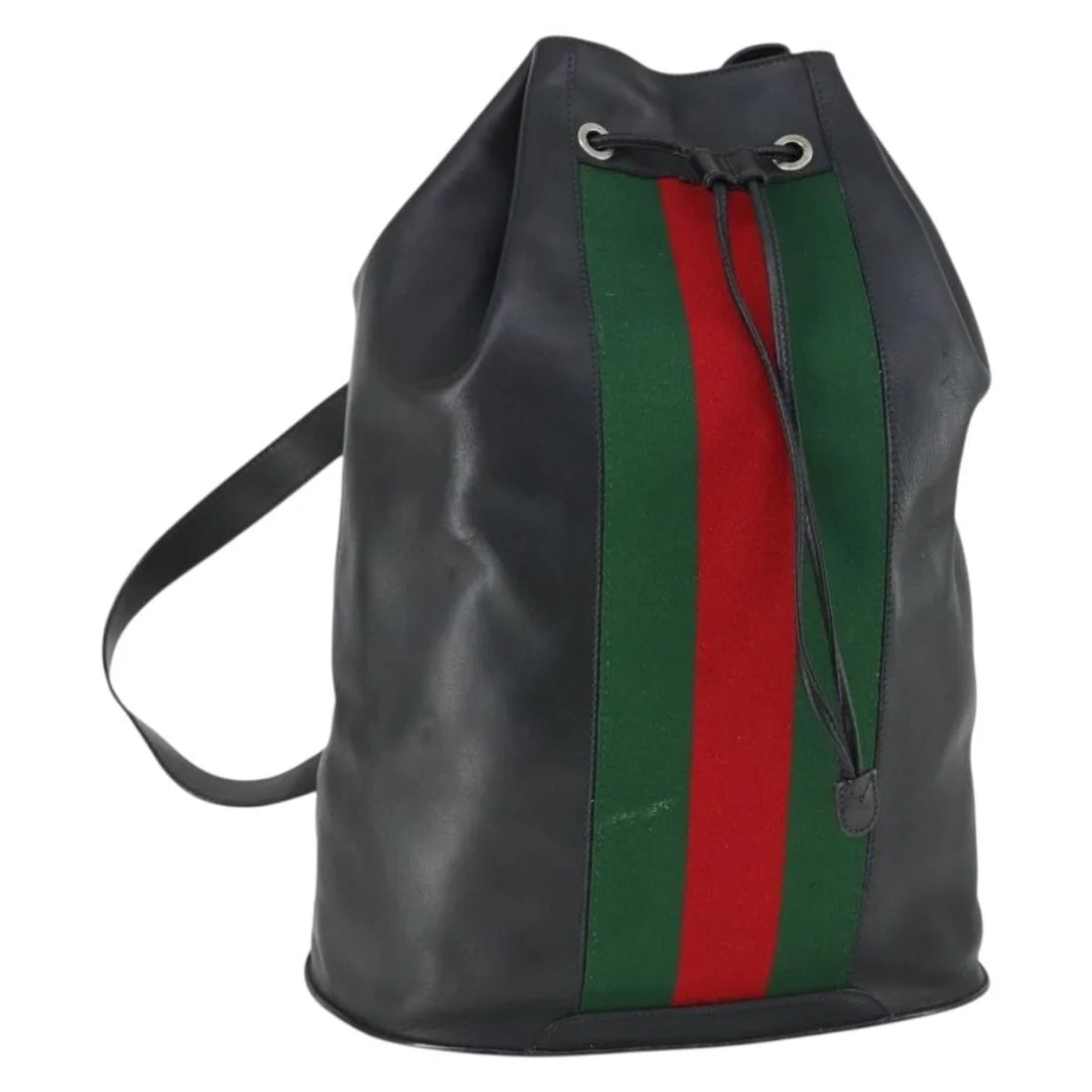 Gucci Sherry Web Leather Backpack Black With Red and Green Stripe 003 2113 0042