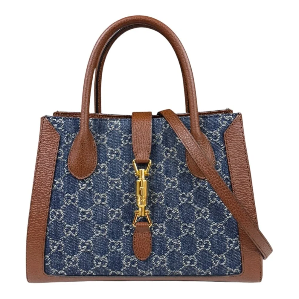 GUCCI SHOULDER BAG CROSS BODY DENIM LEATHER