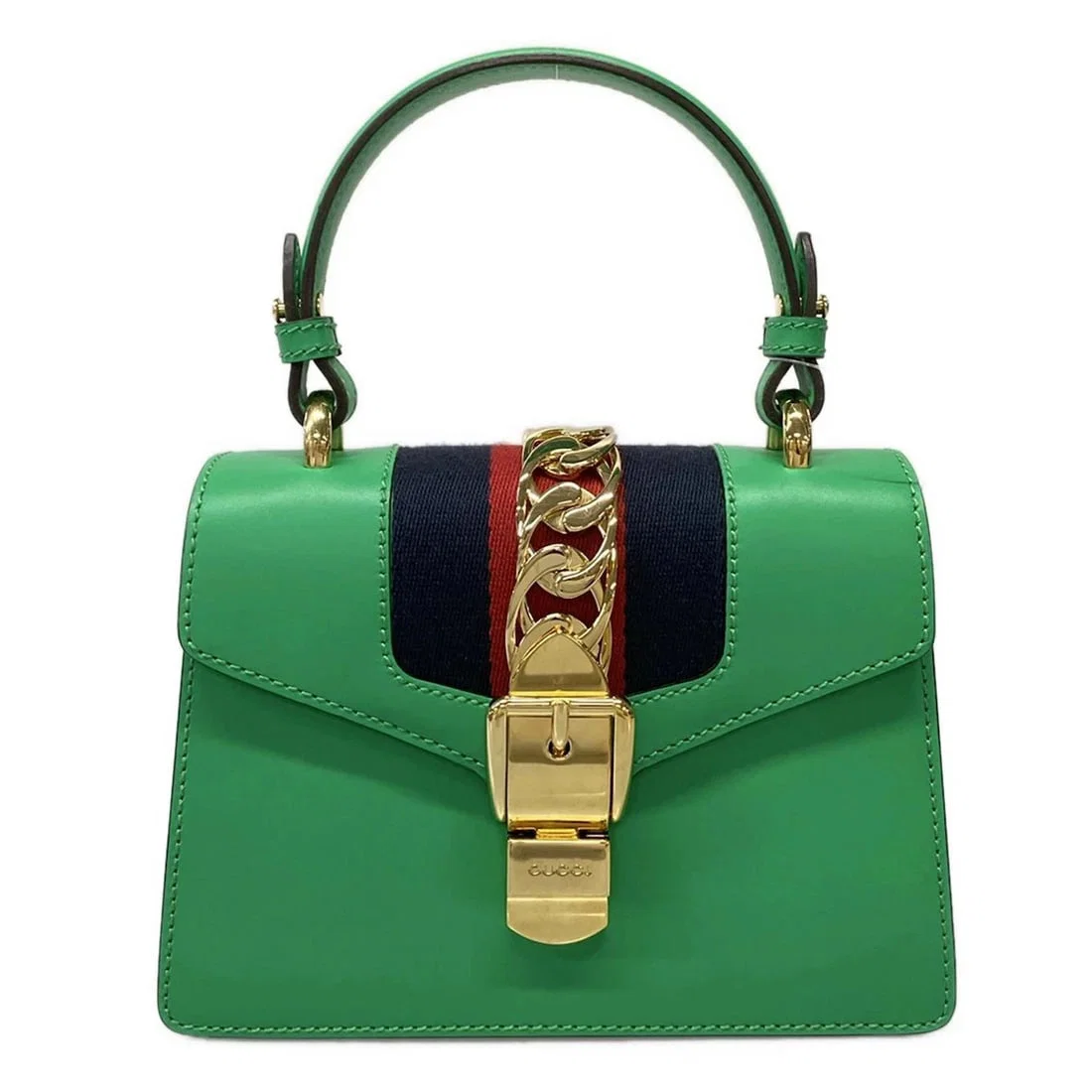 GUCCI SYLVIE GREEN LEATHER HANDBAG