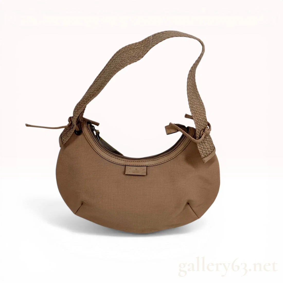 Gucci Tan Canvas Crescent Hobo Bag with Braided Strap