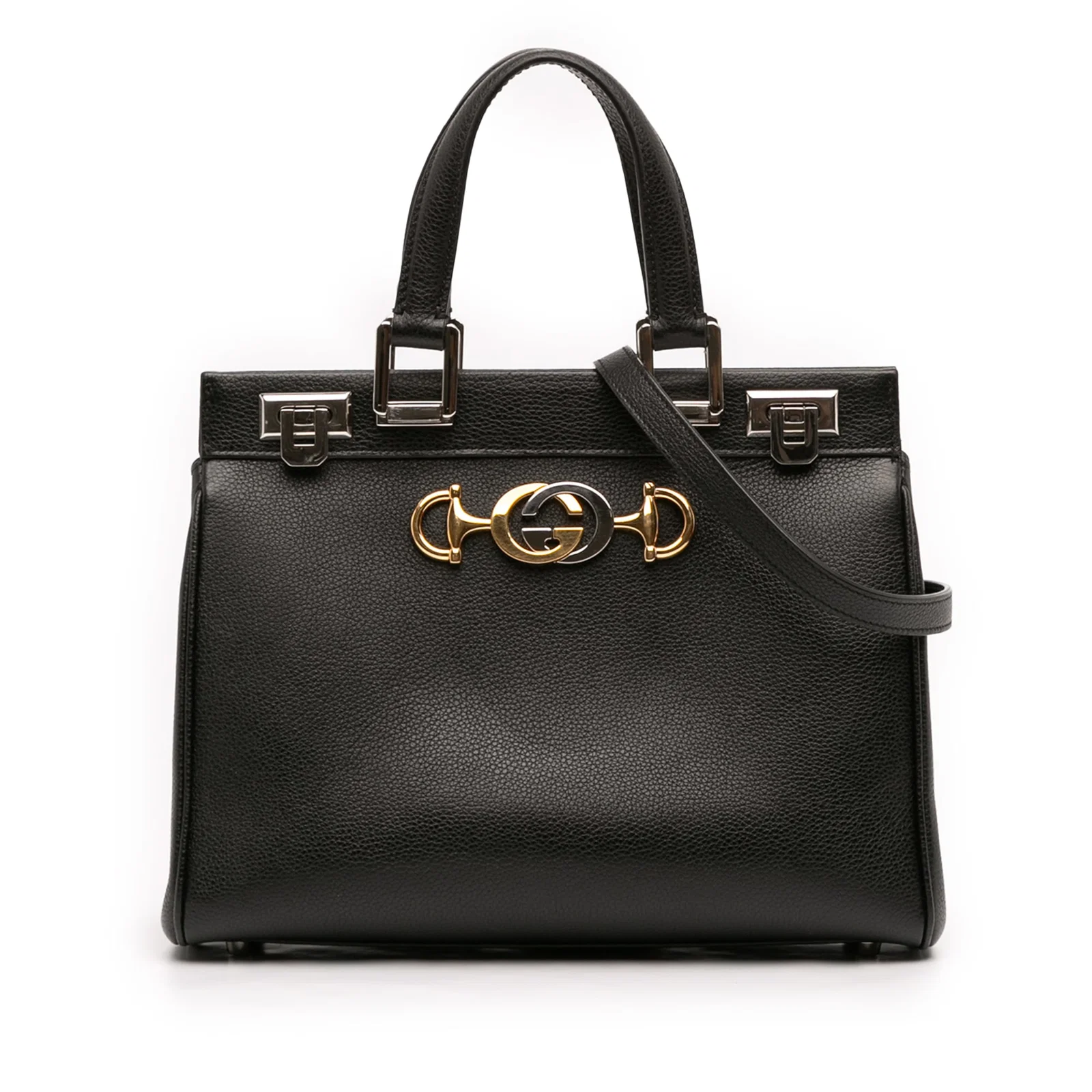 Gucci Zumi Small Black Leather Top Handle Satchel with Strap