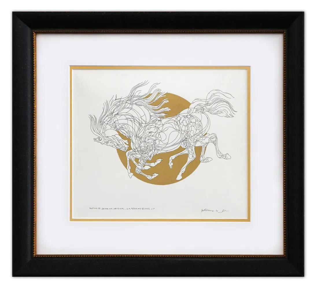 Guillaume Azoulay- Original pen and ink with hand laid gold leaf "Sketch CD"