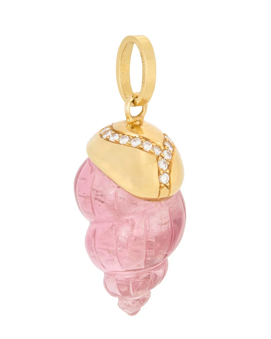 Gumps: An 18K Gold and Pink Tourmaline Shell Pendant