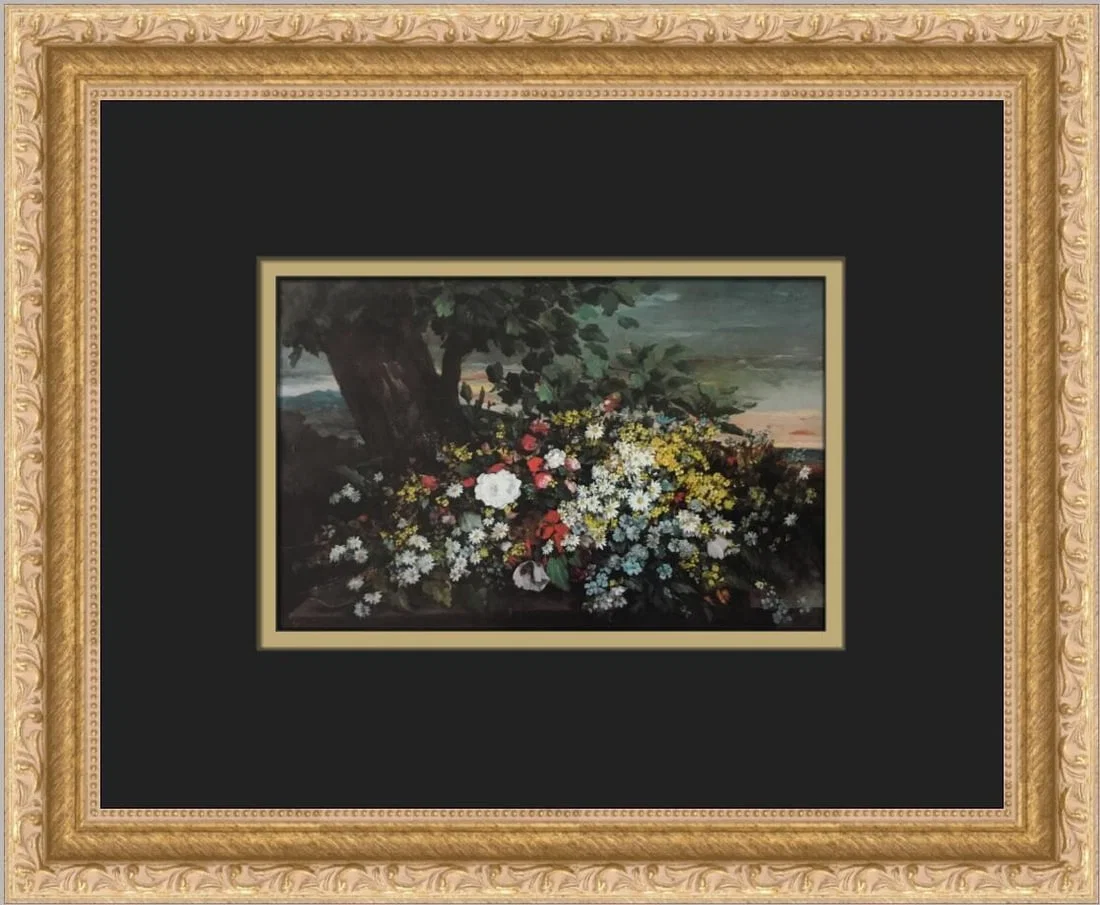 Gustave Courbet Flowers on a Bench Custom Framed Impressionist Print