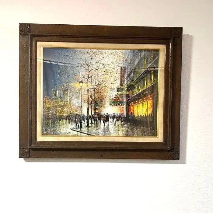 Guy Dessapt, "Evening at Notre-Dame," oil on canvas, size 12. Rare original work.