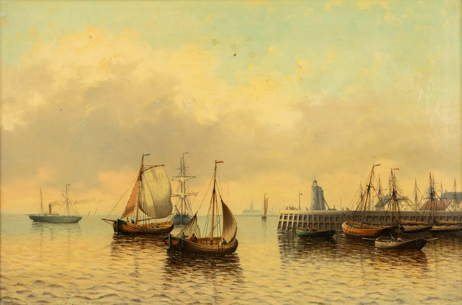 H. Classens (XIX) 'Pier on the North Sea', oil on canvas (1895).