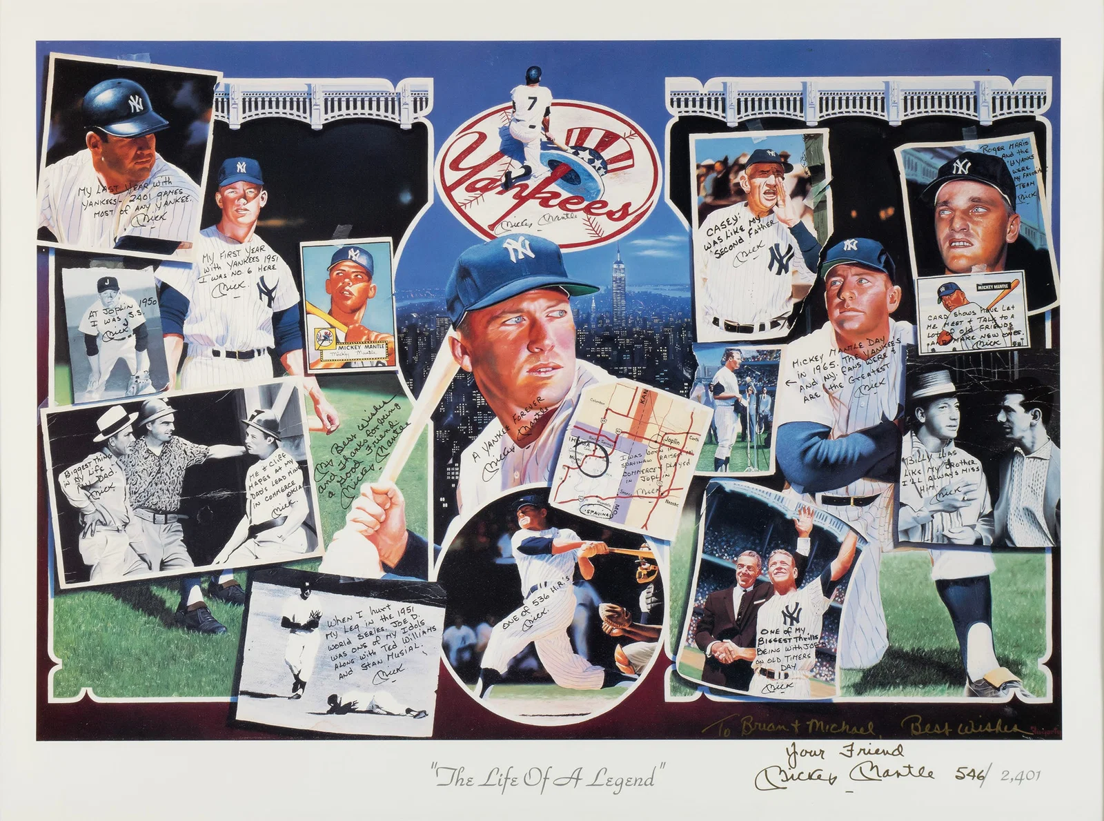 HALL OF FAMER MICKEY MANTLE SIGNED "THE LIFE OF A LEGEND" POSTER