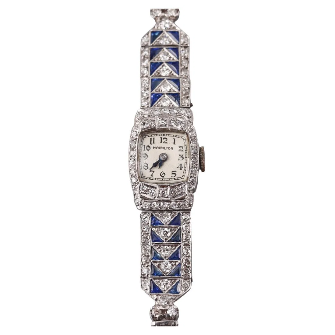 Hamilton Mid Century Platinum Diamond Sapphire Ladies Watch