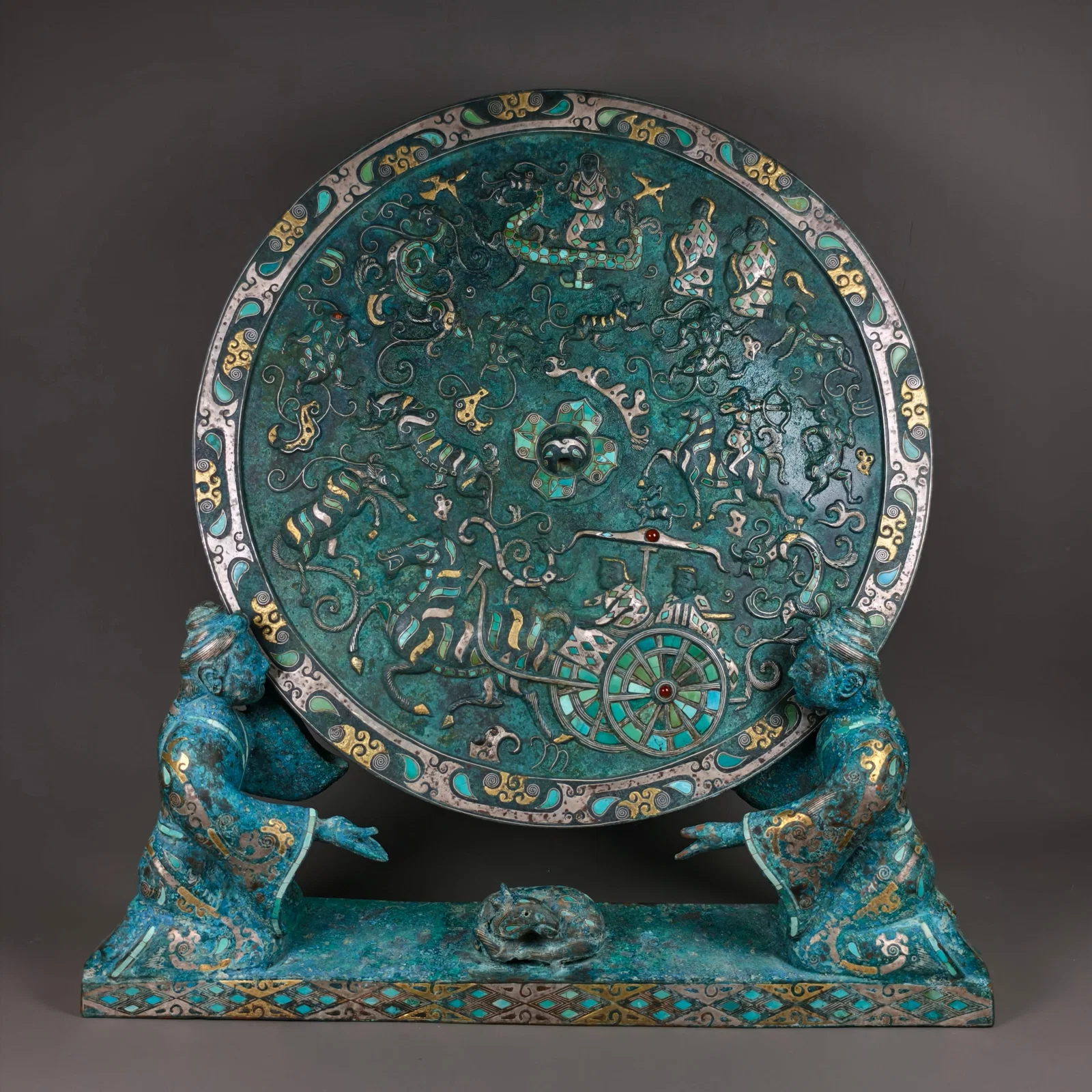 Han Dynasty • Bronze Mirror Ornament with Gold & Silver Inlaid Turquoise