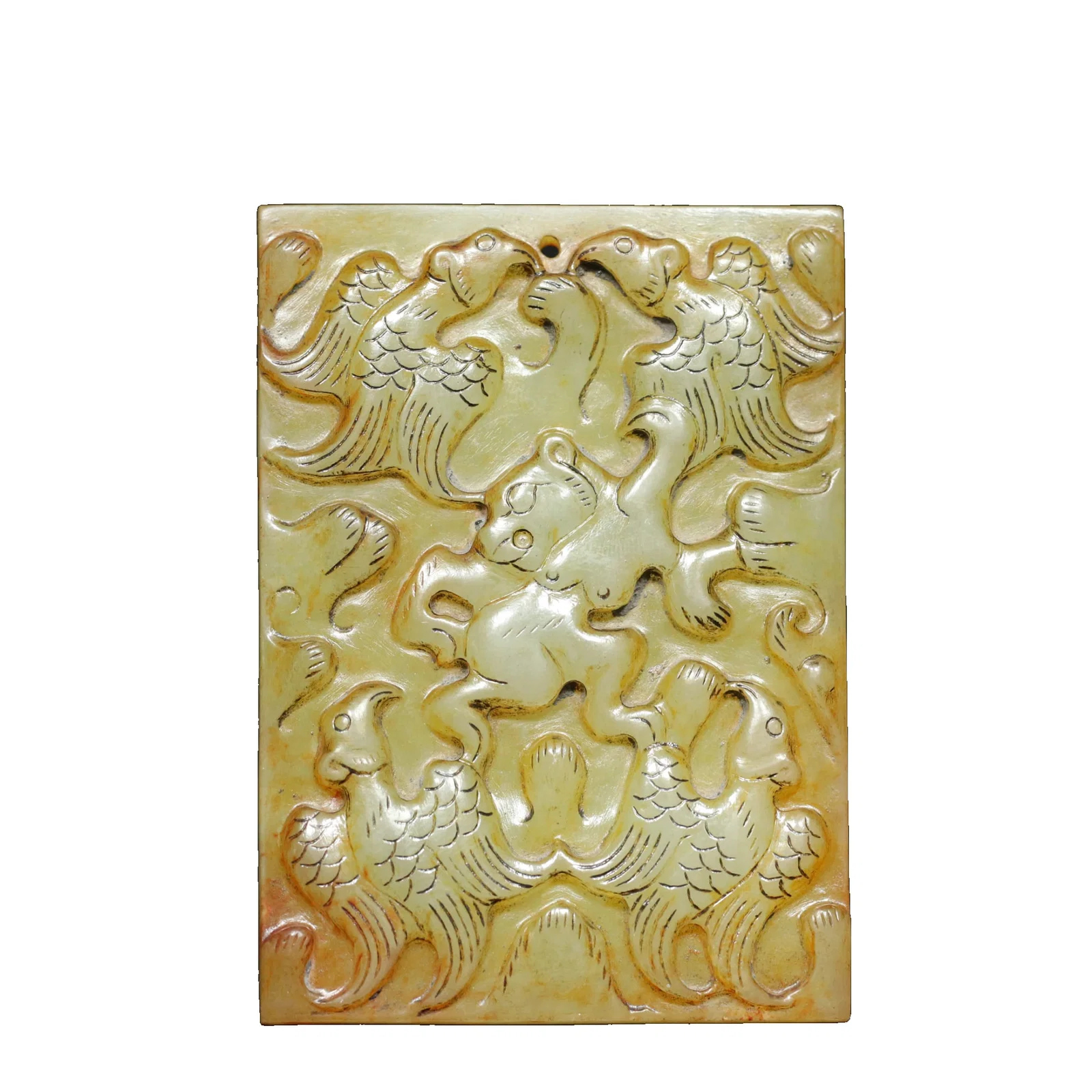 Han Dynasty Hetian Jade Pendant with Eagle and Bear Beast Face Pattern