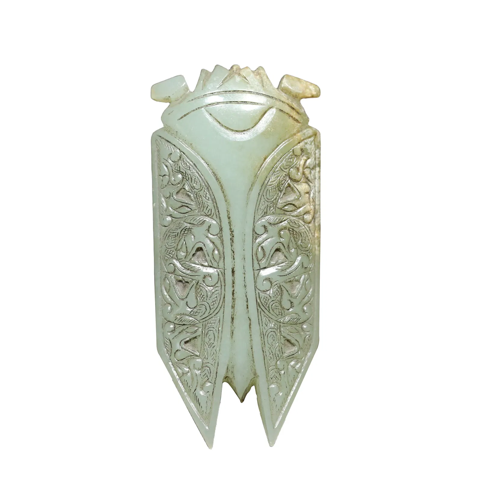 Han Dynasty Old Hetian Jade Dragon Pattern Cicada Pendant