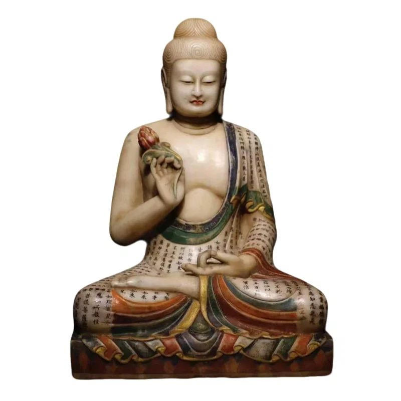 Han white jade painted Buddha statue