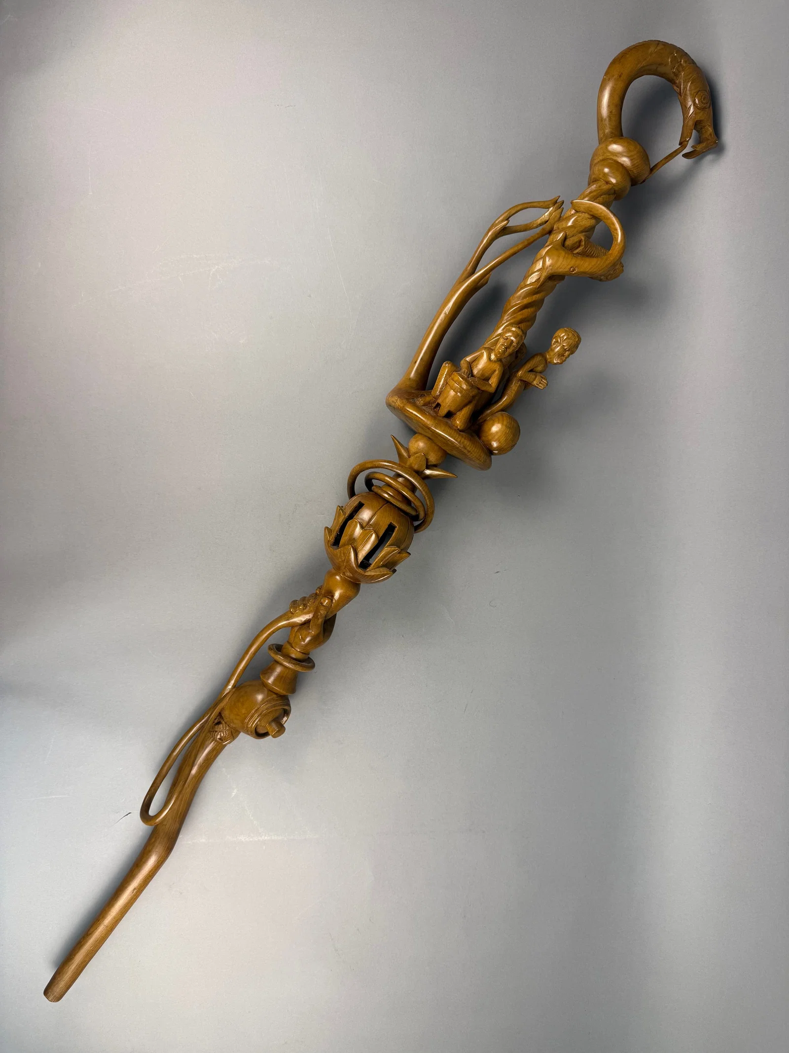 Hand Carved Hardwood African Nyami Nyami Style Staff