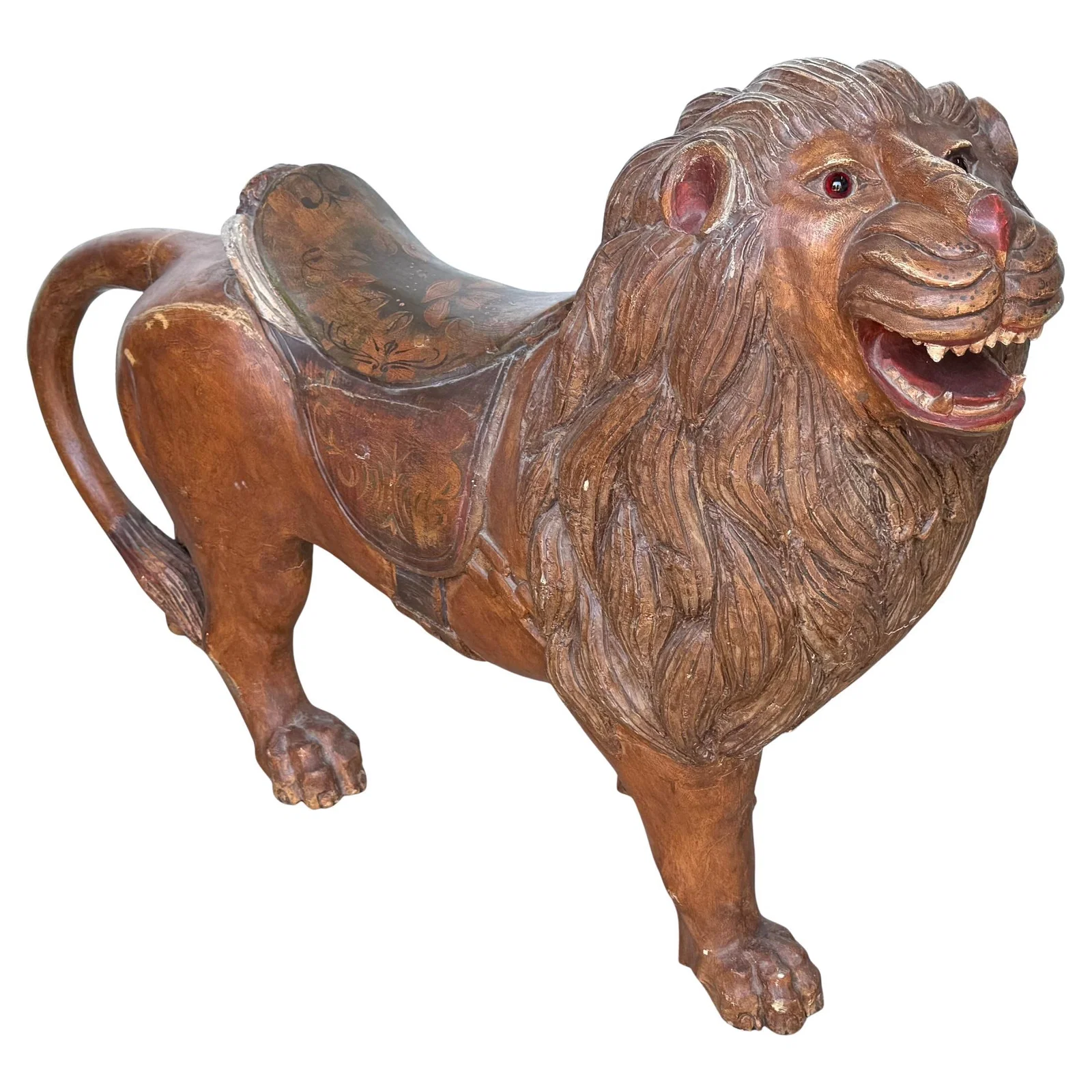 Hand-Carved Polychrome Carousel Lion Sculpture in Dentzel Revival Style 20th Century