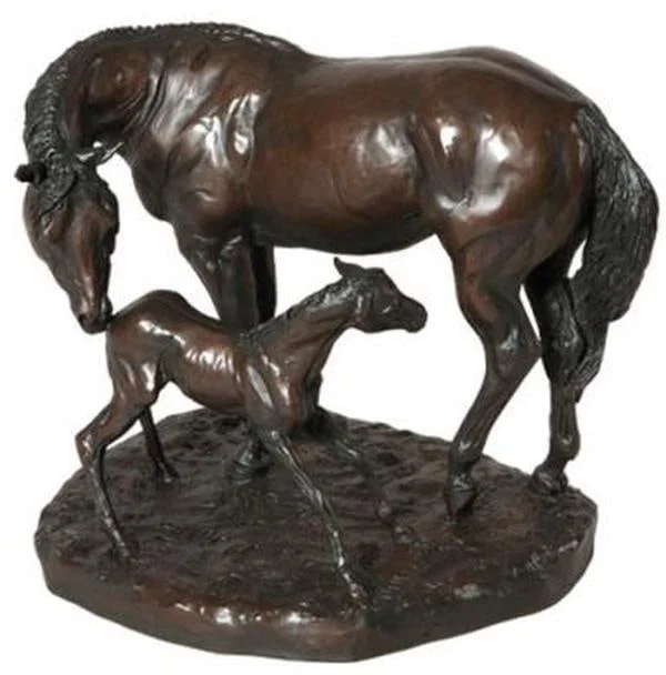 Hand-Cast Equestrian Sculpture of Mare and Foal in Lodge Style
