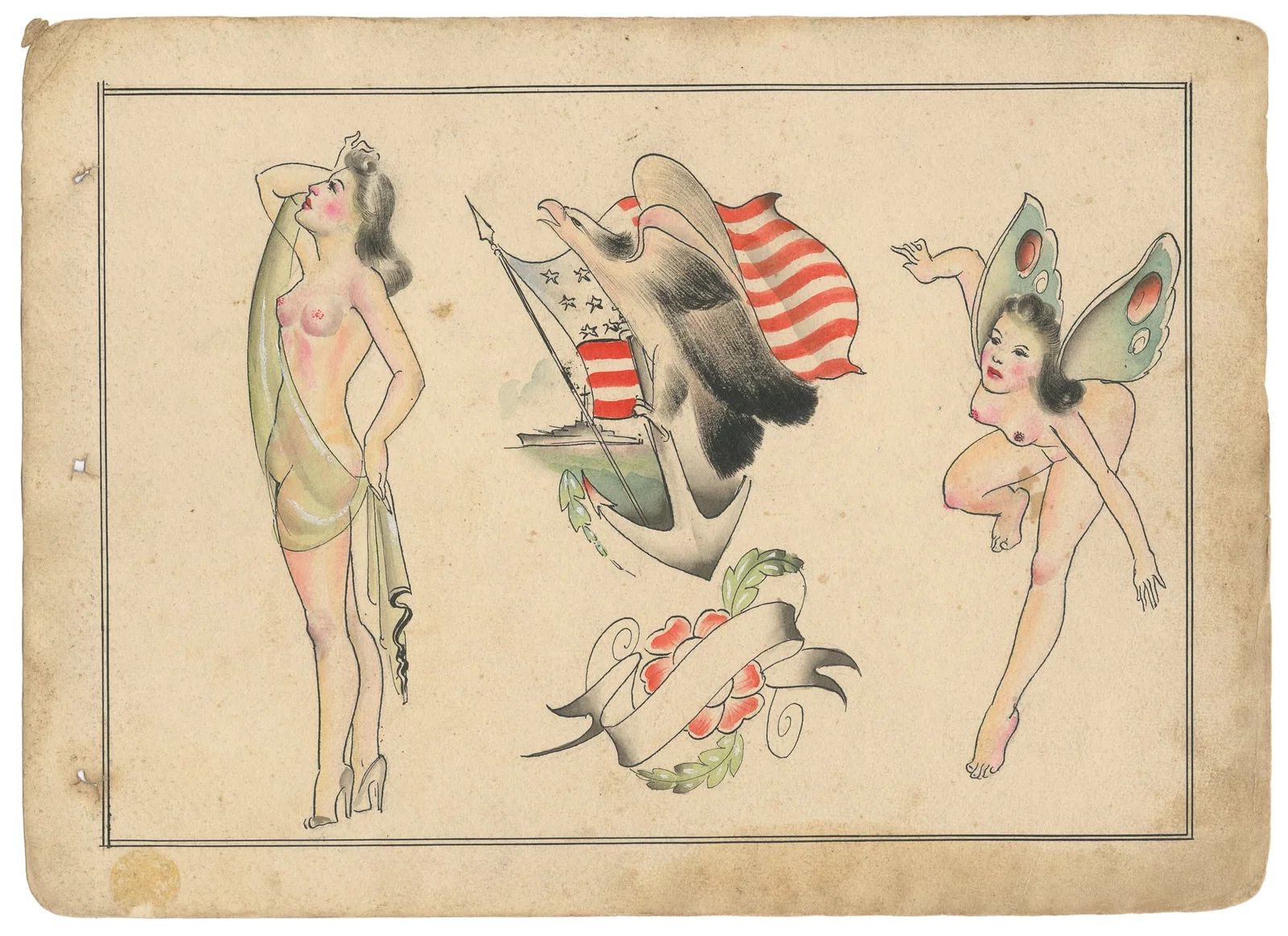 Hand-Colored Flash Sheet w/ Pinups. [UK], ca. 1940s