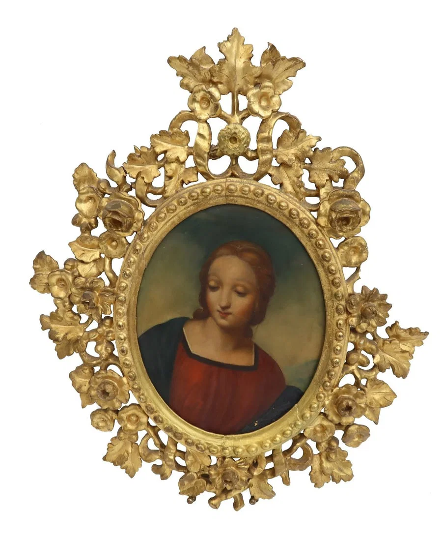 Hand Painted Oil on Board Portrait of Madonna del Cardellino after Raphael