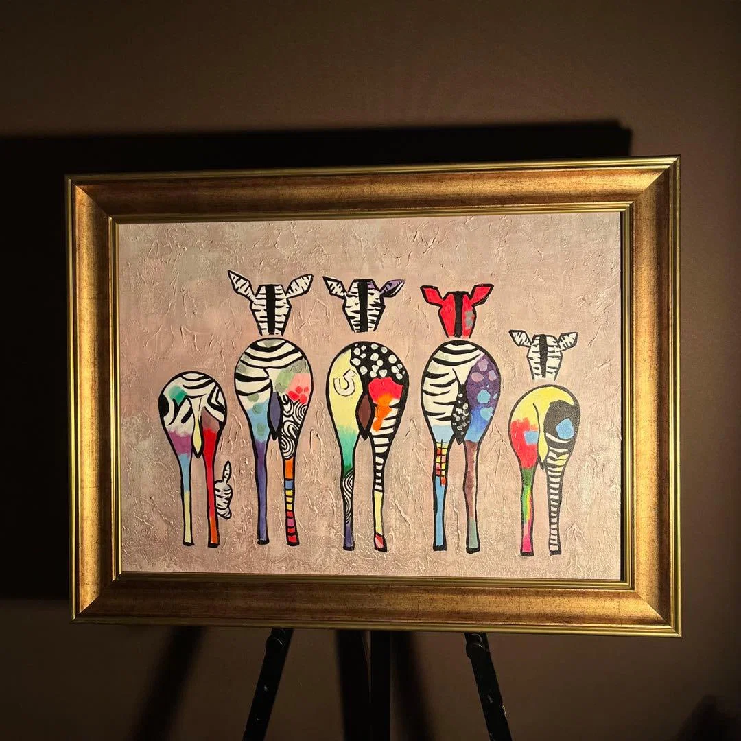 Hand-Painted Oil Painting: Zebra (Large) with Frame, Original Artwork, Interior Oil Painting