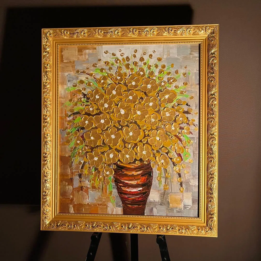Handcrafted Oil Painting: Gold Flower Original Artwork
